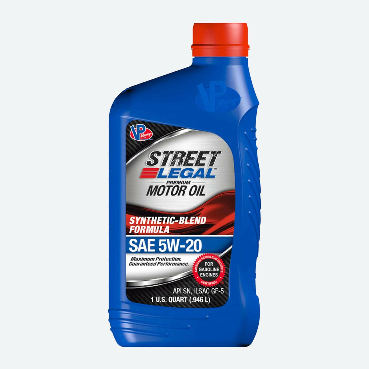 VP Racing SAE 5W20 VP Street Legal Synthetic Blend Formula Motor Oil.