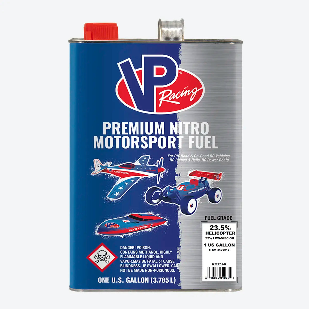 One-gallon can of VP 23.5% RC Helicopter Nitro Fuel