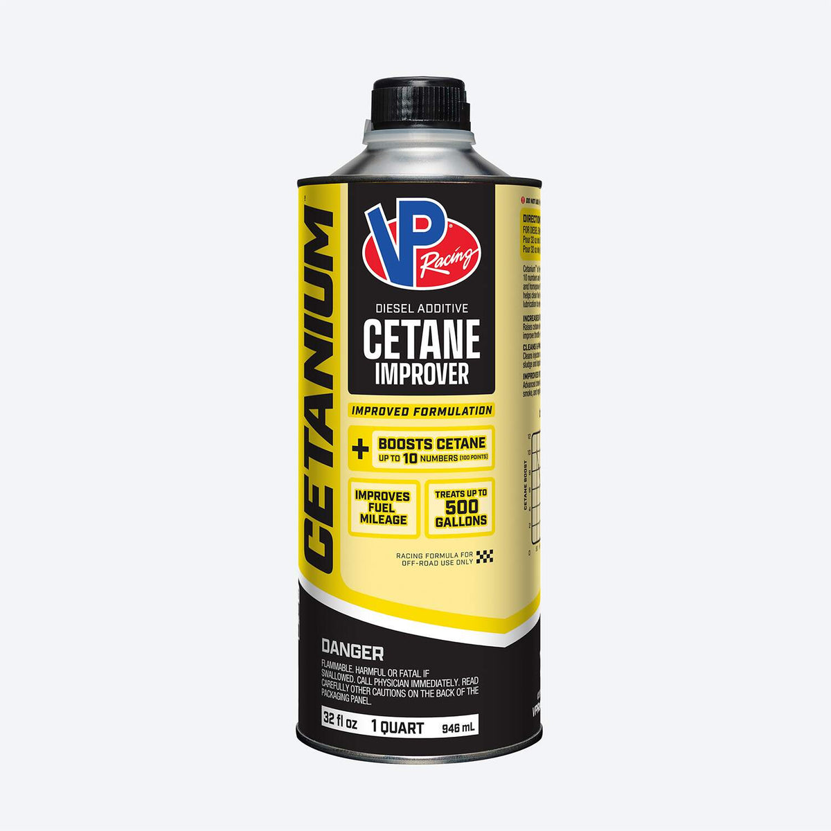 Bottle of VP Racing's Cetanium diesel cetane booster, 1 quart