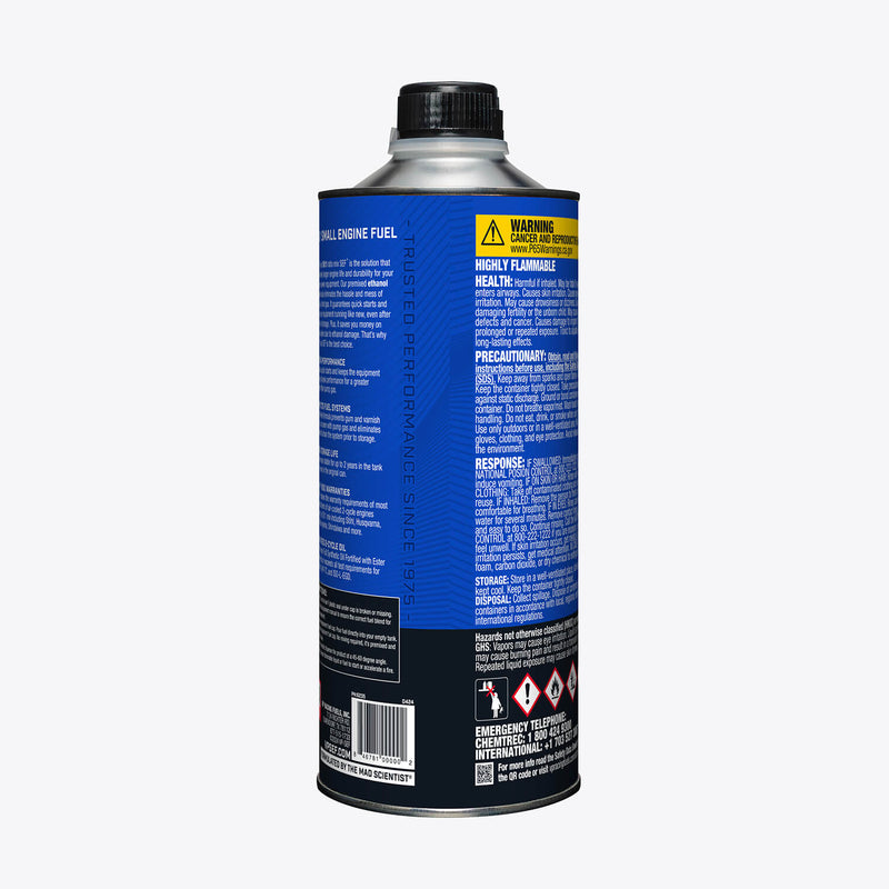 One-quart bottle of VP ethanol-free 50:1 fuel mix for small engines
