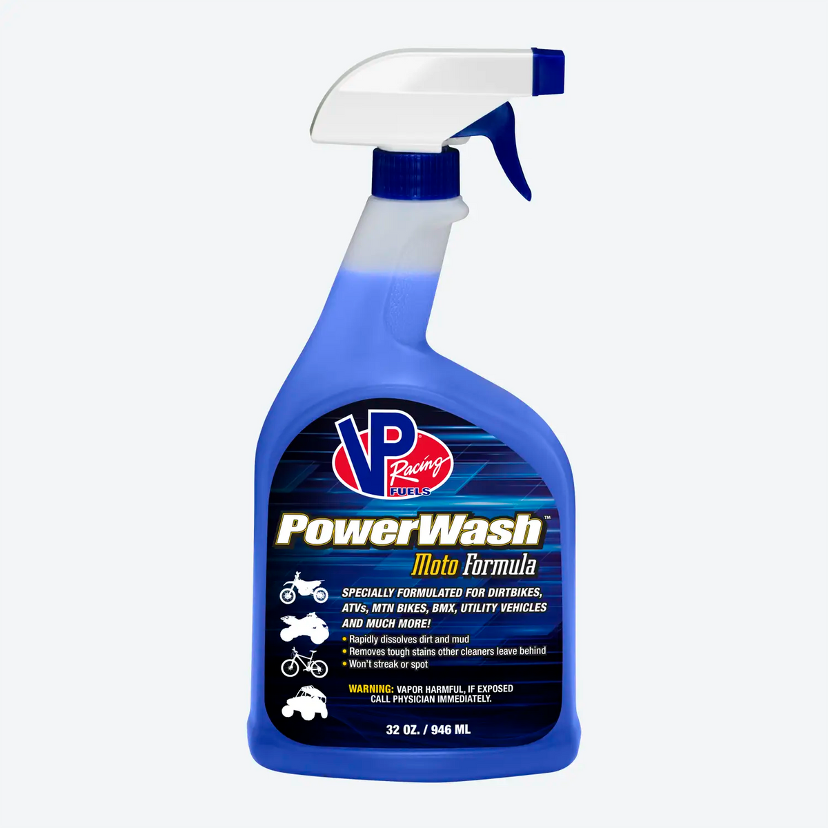 a 32 ounce bottle of VP Powerwash Moto Formula motorcycle spray cleaner
