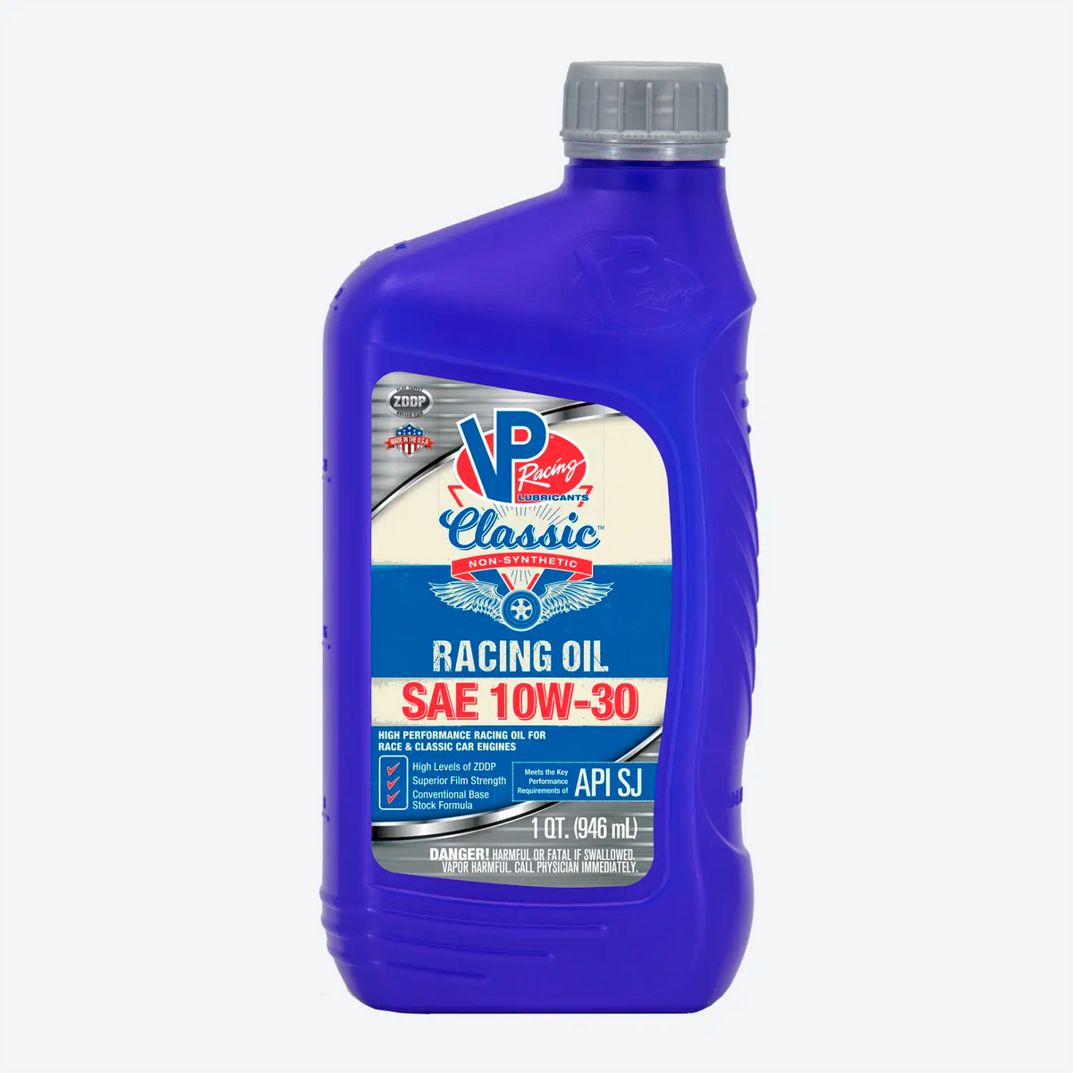 one-quart bottle of VP Classic non-synthetic 10w30 oil for racing